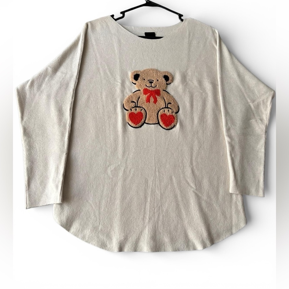 Aaeda Cream Teddy Bear Knit Sweater Dolman Sleeve Size S - Picture 2 of 7